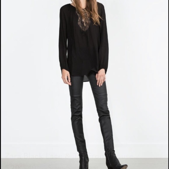 ZARA Black Lace & Tie-Front Blouse - Picture 3 of 5